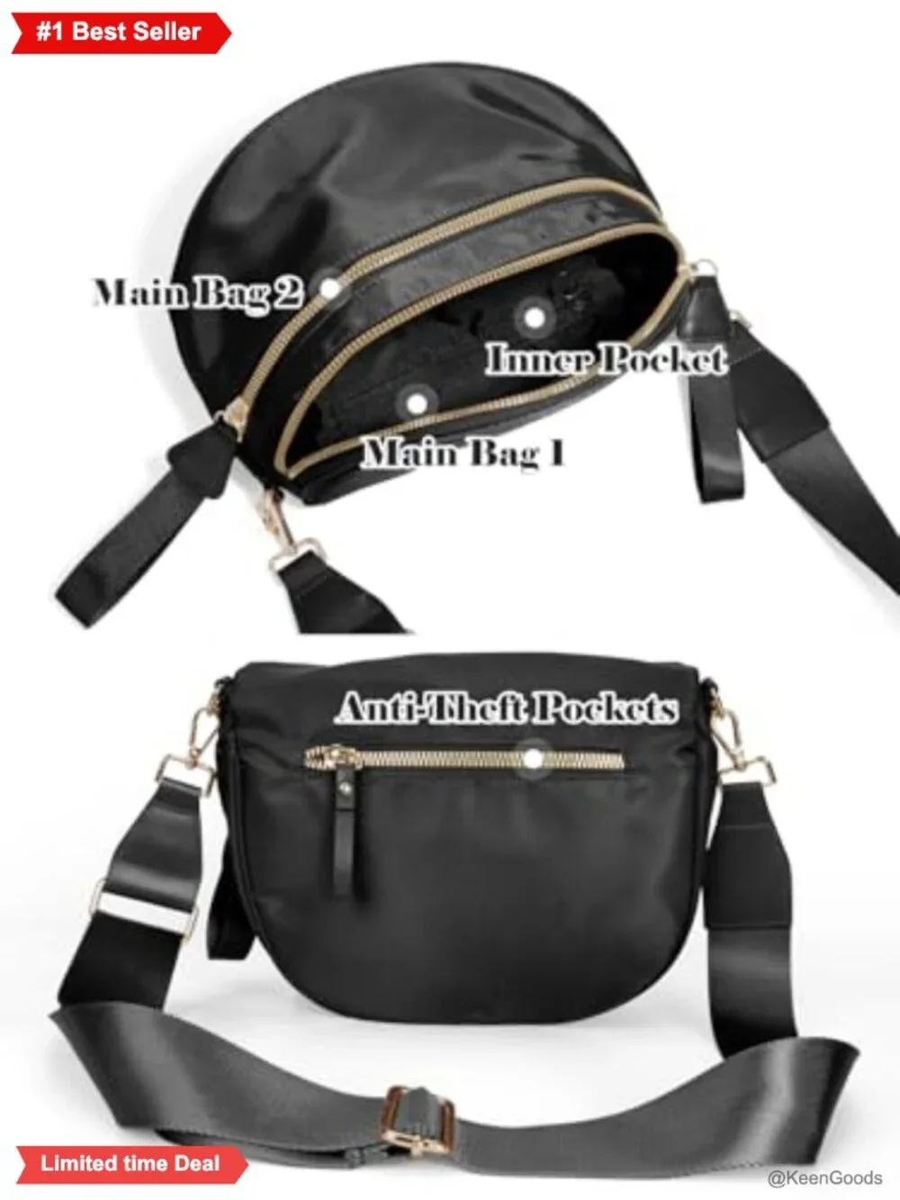 Water Resistant Nylon Crossbody Bum Bag Waist Pack Fanny Pack